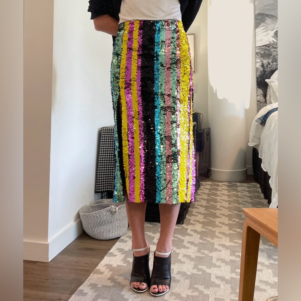 Zara rainbow stripe sequin skirt